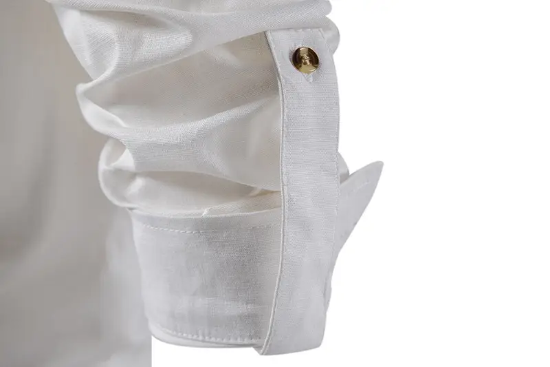 Men's White Linen Button Front Shirt Medium — feature 11