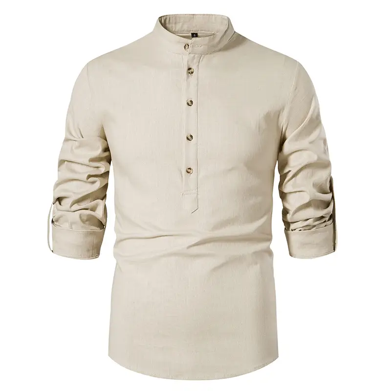 Men's White Linen Button Front Shirt Medium — feature 13