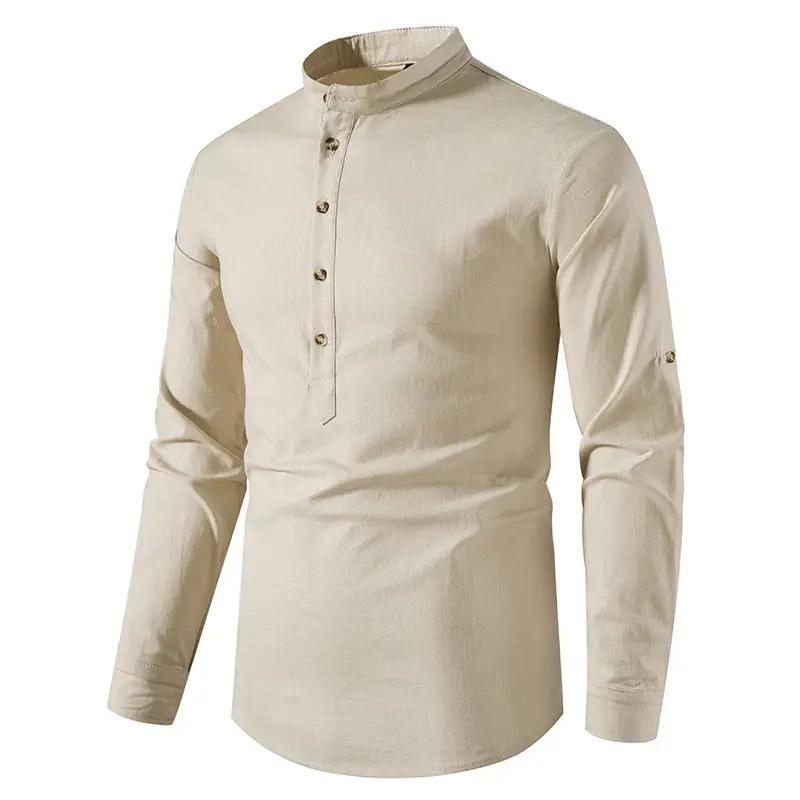 Men's White Linen Button Front Shirt Medium — feature 14