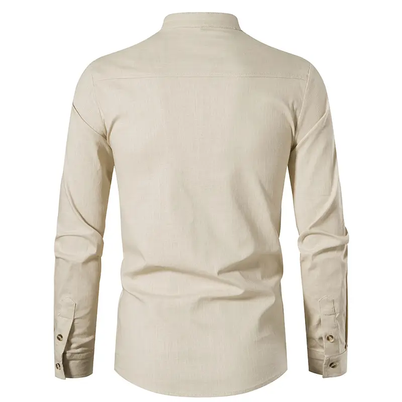 Men's White Linen Button Front Shirt Medium — feature 15
