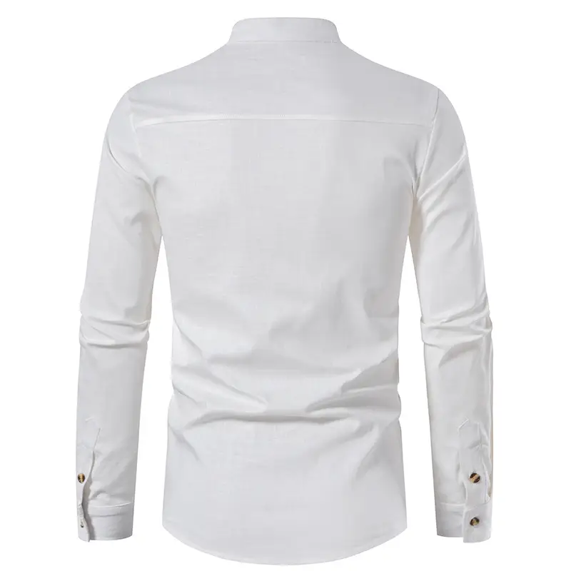 Men's White Linen Button Front Shirt Medium — feature 4