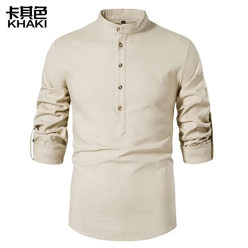 Men's White Linen Button Front Shirt Medium - Image 2