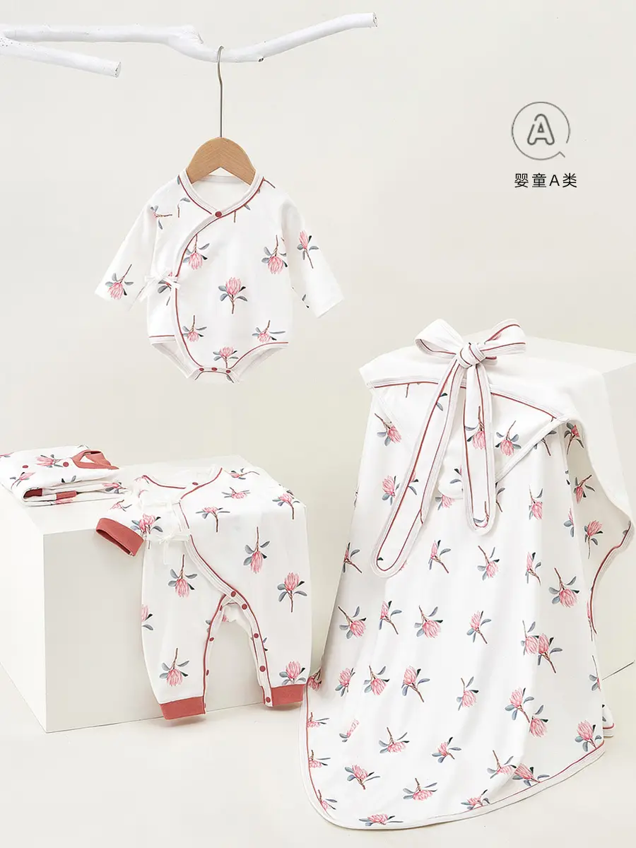 Newborn Baby Cotton Butterfly Romper Set White Four Seasons - Image 6
