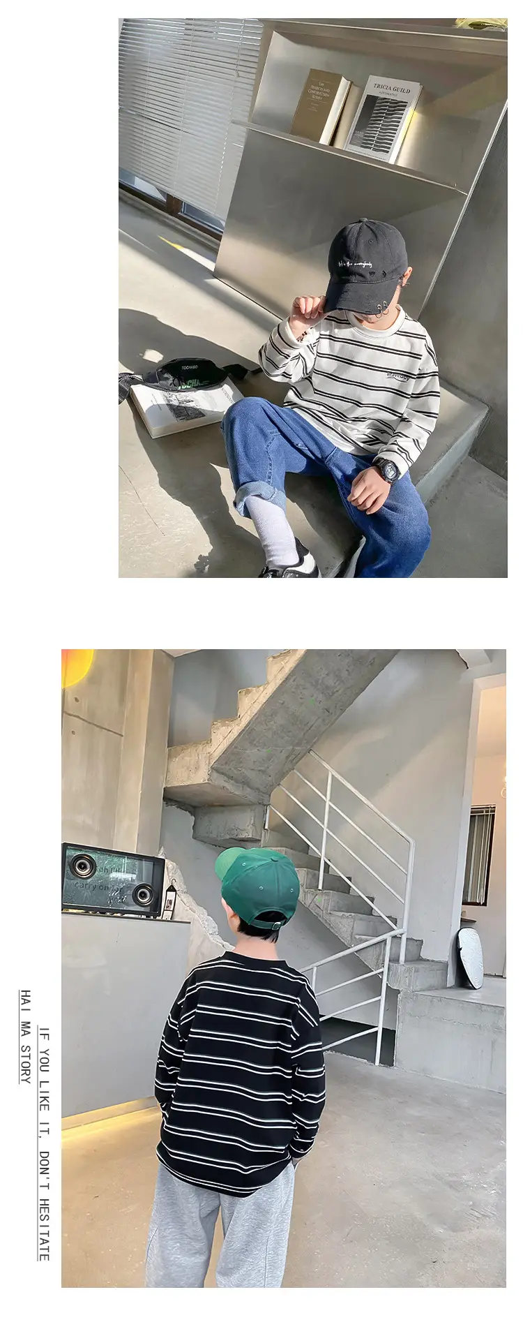 Boys Striped Cotton T-Shirt 2026 Spring Autumn Korean Style — feature 11