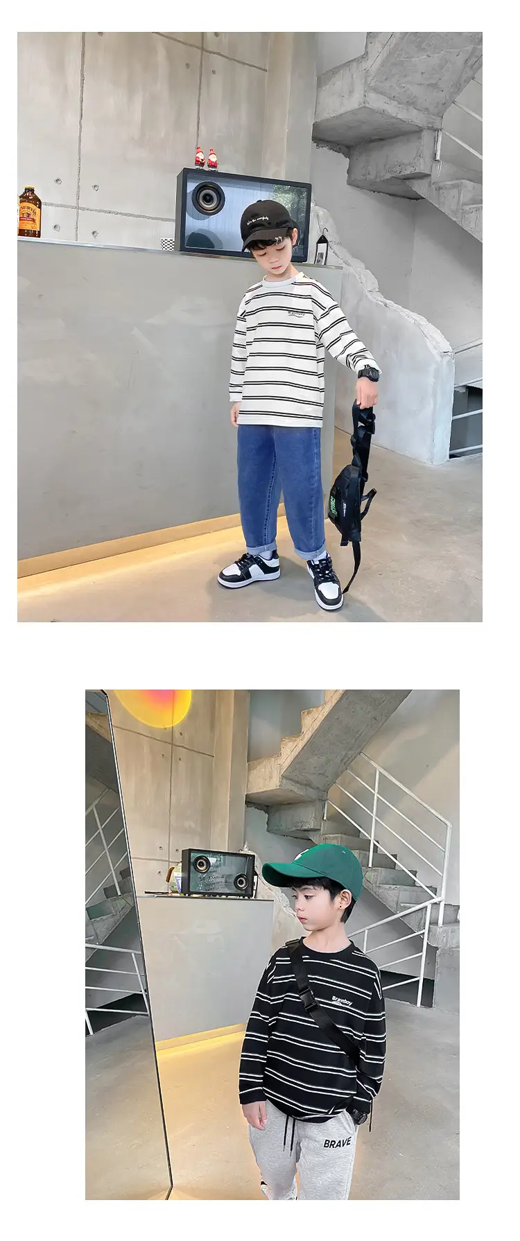 Boys Striped Cotton T-Shirt 2026 Spring Autumn Korean Style — feature 12