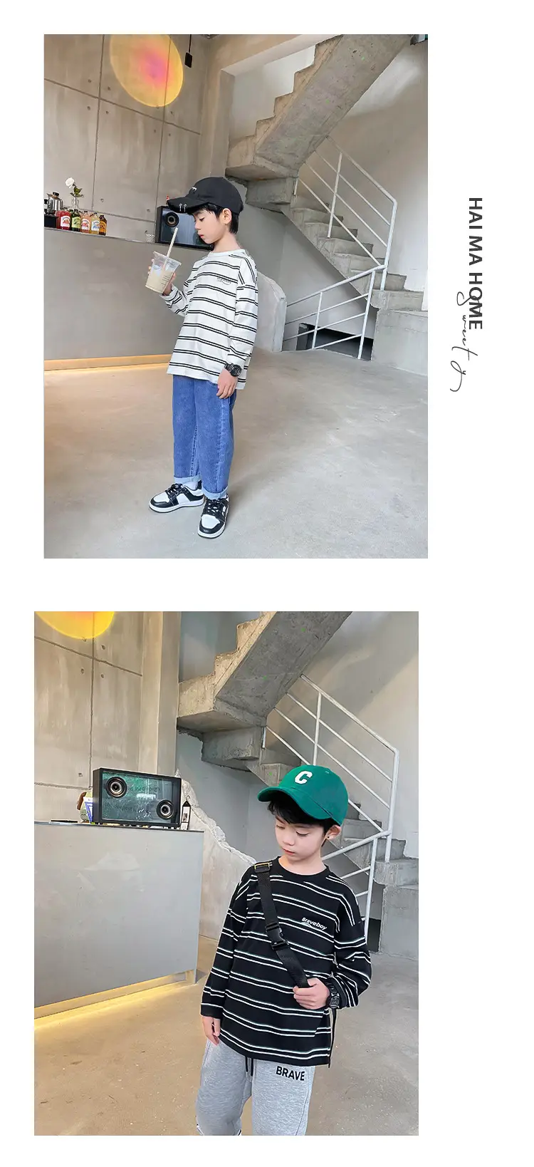 Boys Striped Cotton T-Shirt 2026 Spring Autumn Korean Style — feature 13