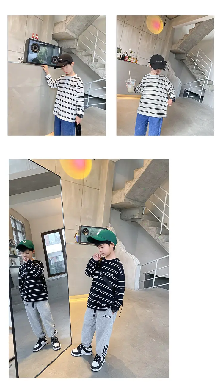Boys Striped Cotton T-Shirt 2026 Spring Autumn Korean Style — feature 15