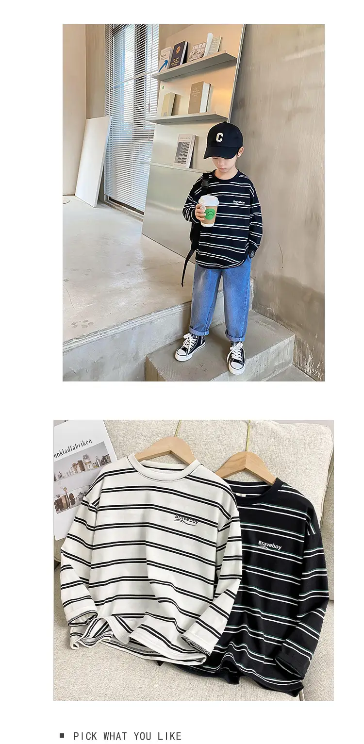 Boys Striped Cotton T-Shirt 2026 Spring Autumn Korean Style — feature 16