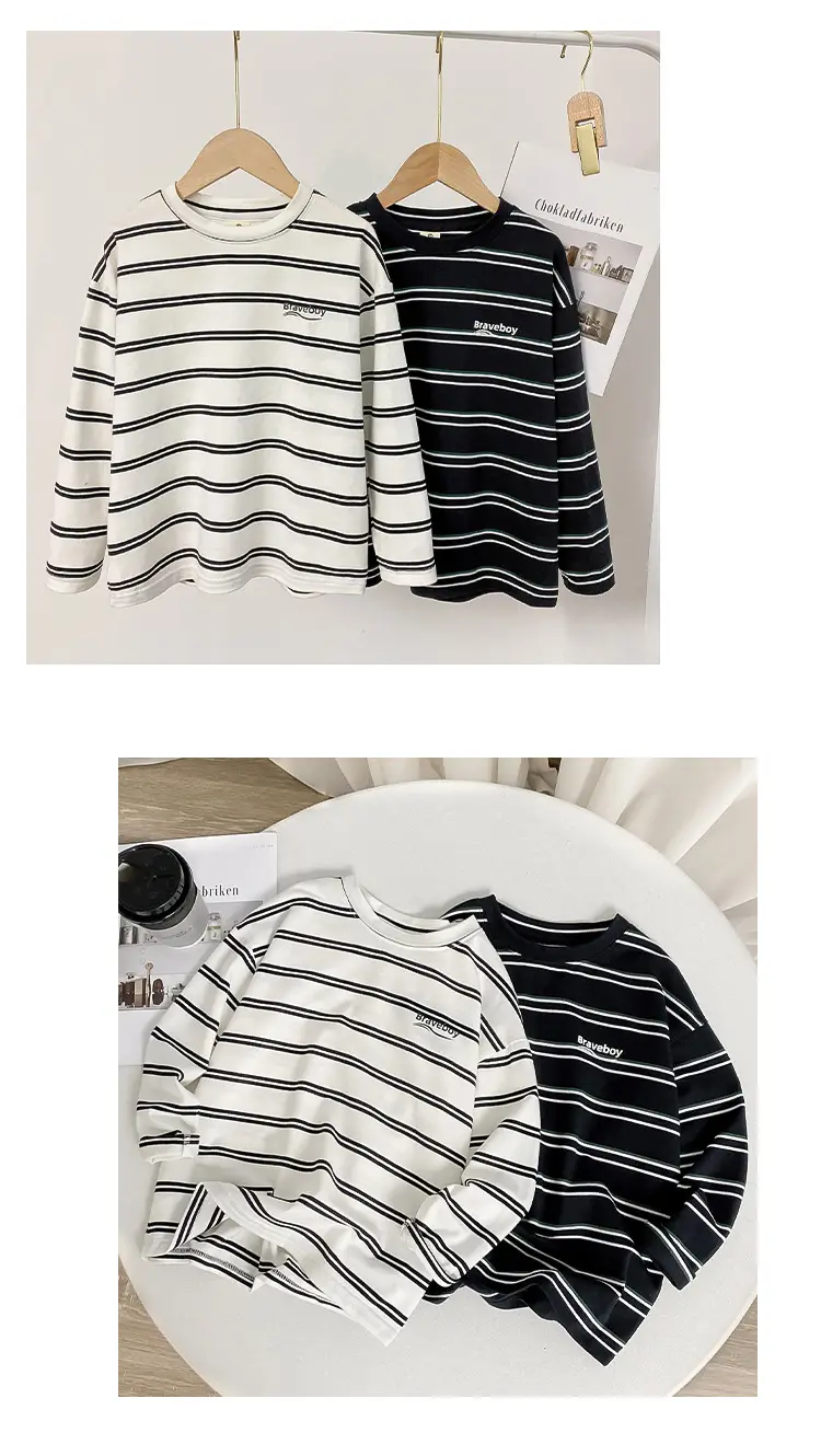 Boys Striped Cotton T-Shirt 2026 Spring Autumn Korean Style — feature 17