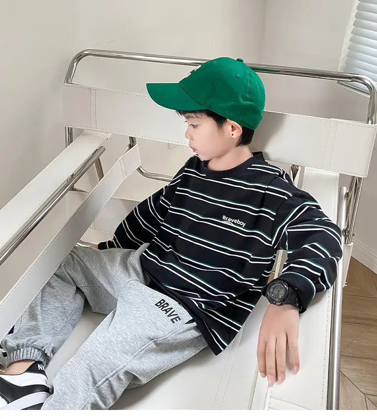 Boys Striped Cotton T-Shirt 2026 Spring Autumn Korean Style — feature 2