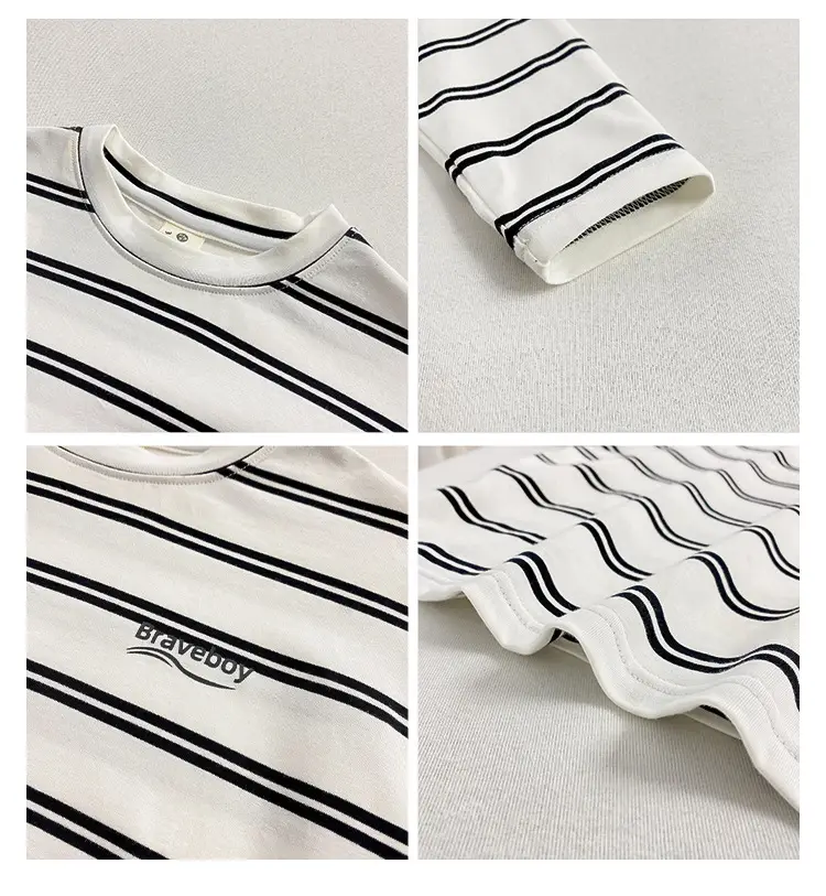 Boys Striped Cotton T-Shirt 2026 Spring Autumn Korean Style — feature 5