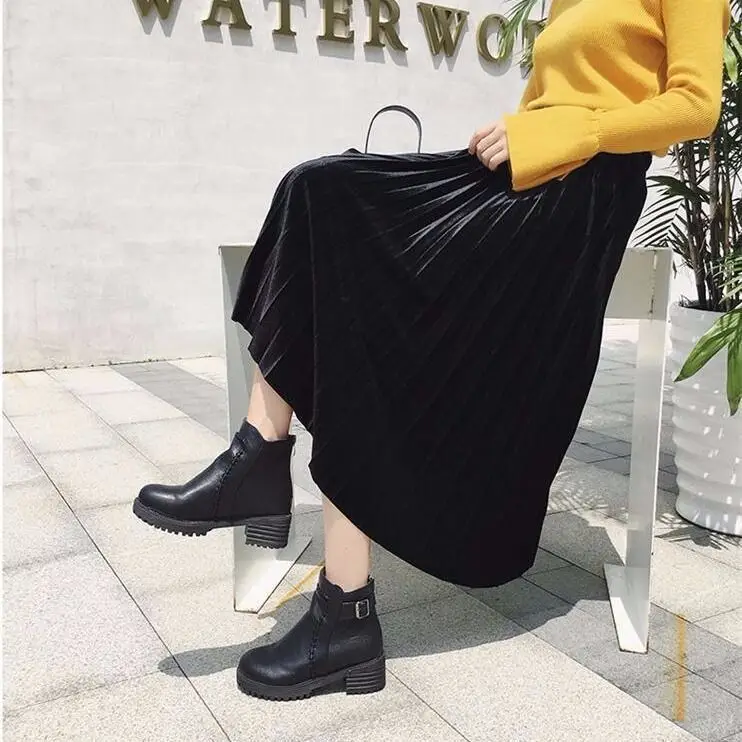 Blue Velvet Pleated Skirt for Women 2021 Spring Autumn — feature 4
