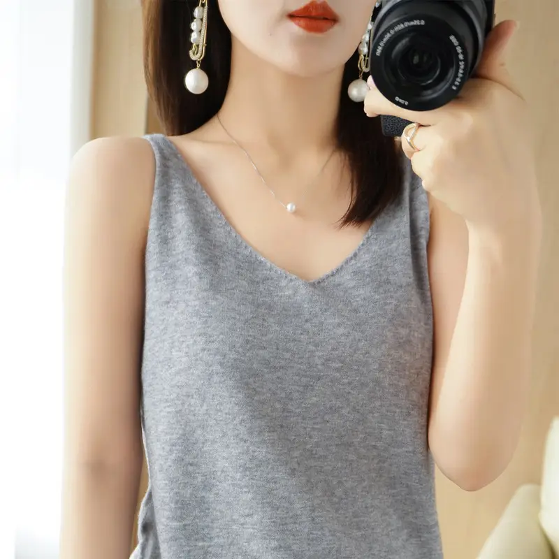 Women Knitted Sleeveless Camisole Vest Blue Autumn Winter - Image 9