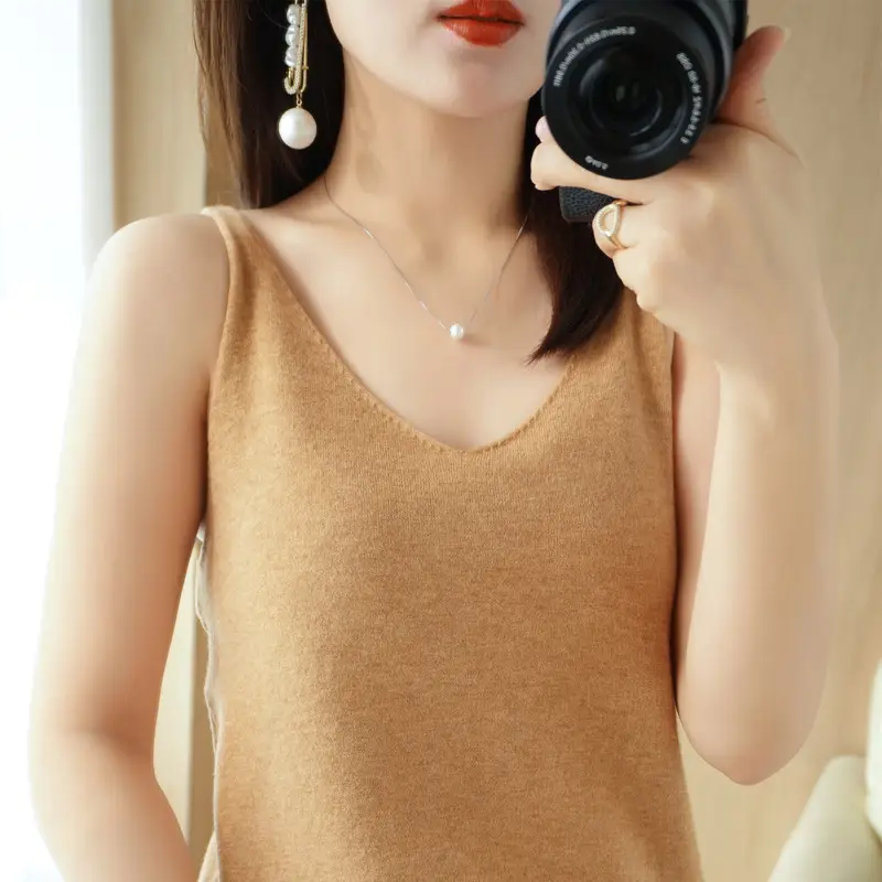 Women Knitted Sleeveless Camisole Vest Blue Autumn Winter - Image 10