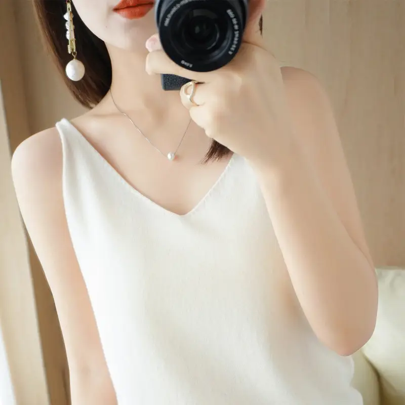 Women Knitted Sleeveless Camisole Vest Blue Autumn Winter - Image 2