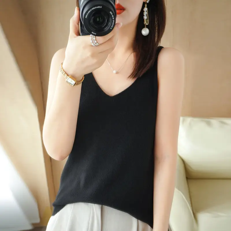 Women Knitted Sleeveless Camisole Vest Blue Autumn Winter - Image 4