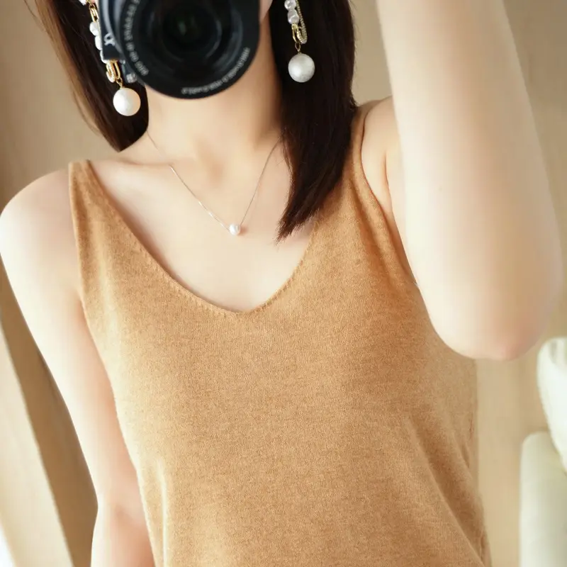 Women Knitted Sleeveless Camisole Vest Blue Autumn Winter - Image 6