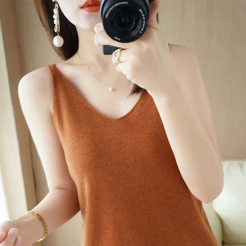 Women Knitted Sleeveless Camisole Vest Blue Autumn Winter - Image 7