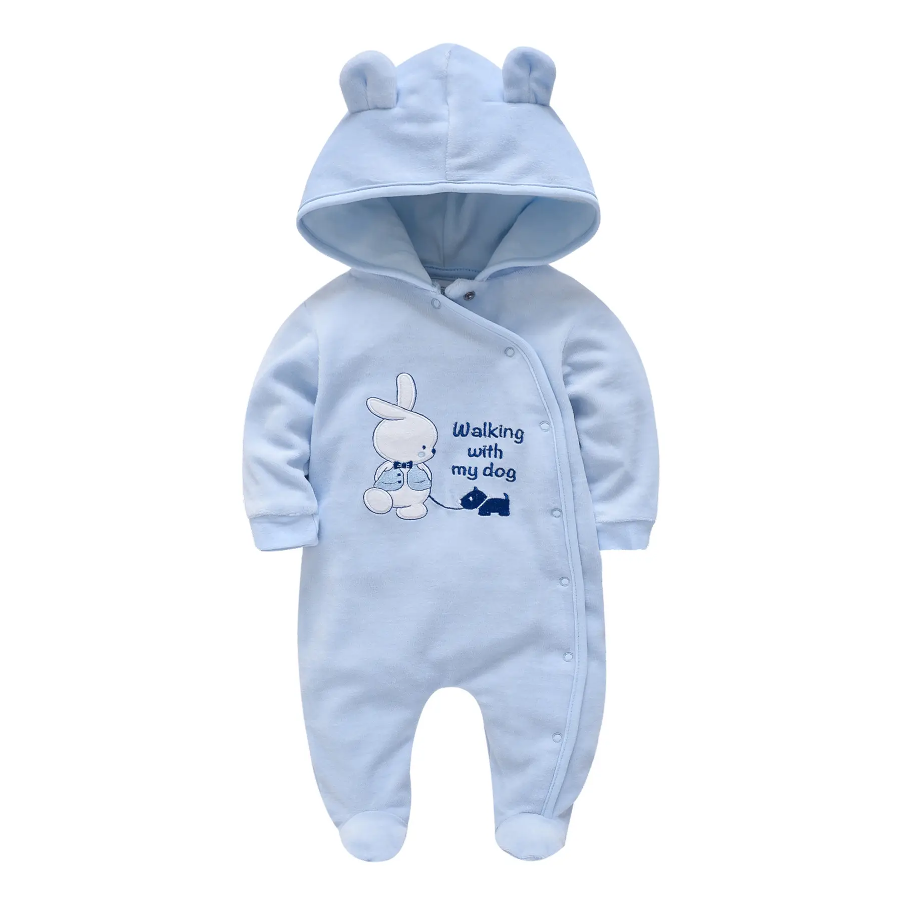 Blue Foot-Wrapped Baby Jumpsuit 3M+