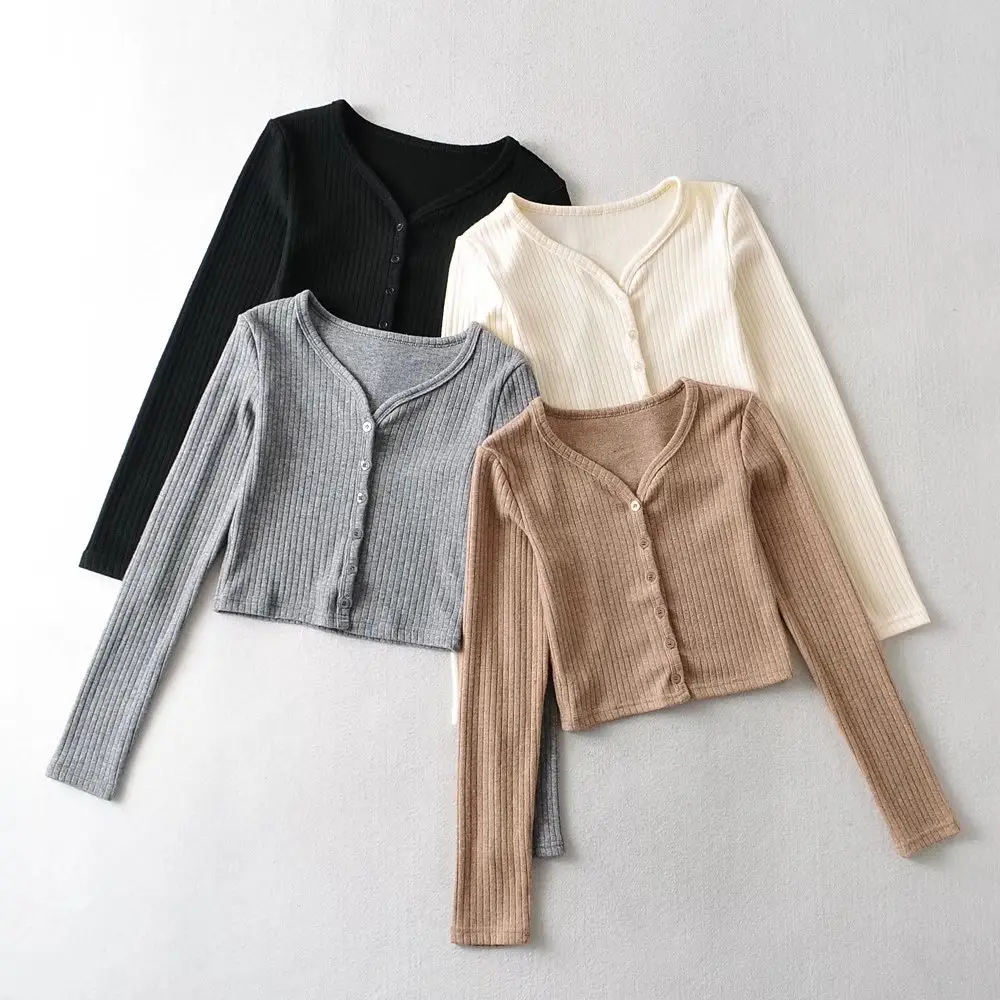 Black V-Neck Long Sleeve Cardigan for Women - Image 8