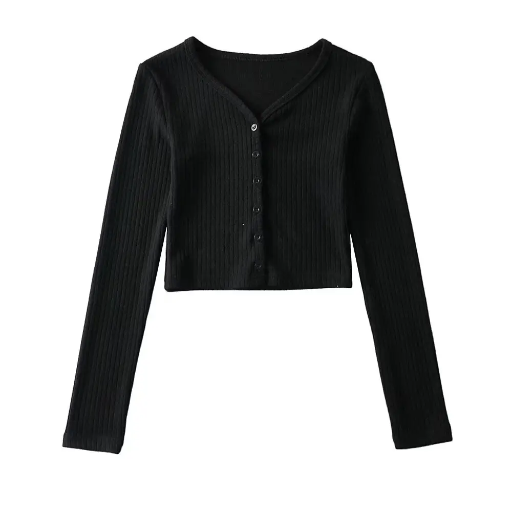 Black V-Neck Long Sleeve Cardigan for Women - Image 2
