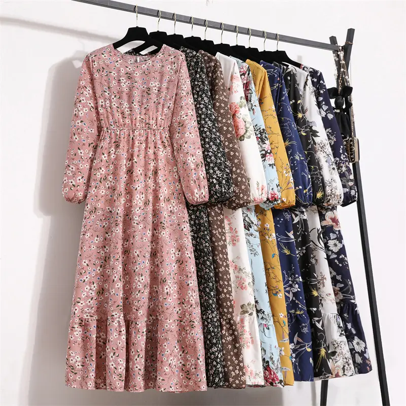2022 Green Floral Crewneck Long Dress - Image 27