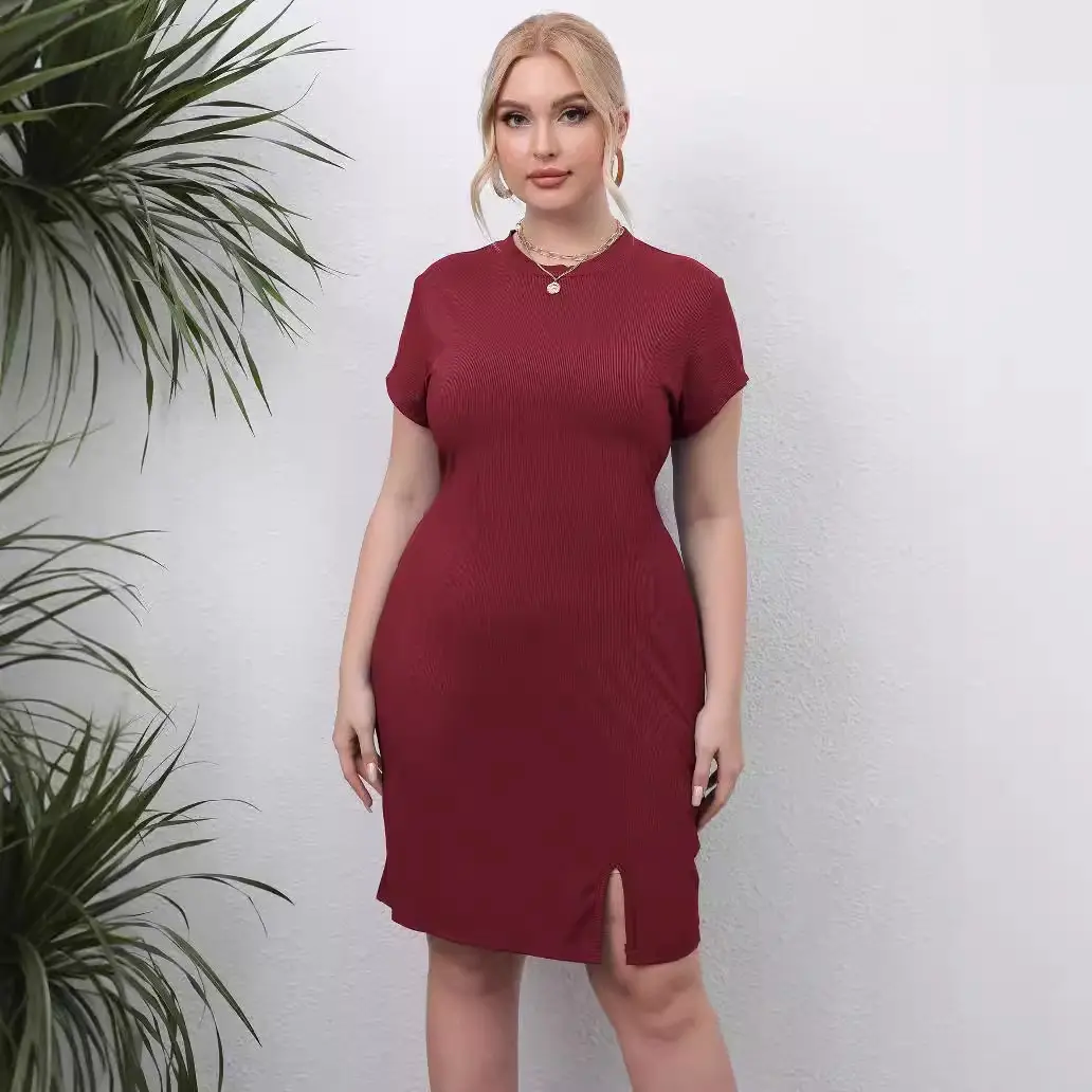 Women's Black Hip Skirt Dress Round Neck Short Sleeve Slim Fit Large - Image 8