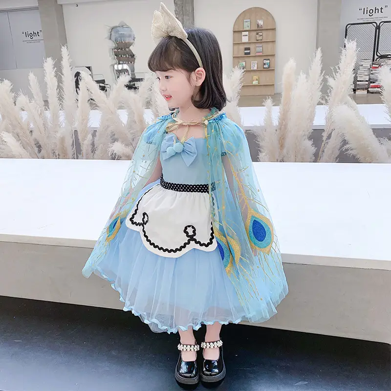 Elsa Cloak Sequined Mesh Blue Skirt for Girls - Image 16