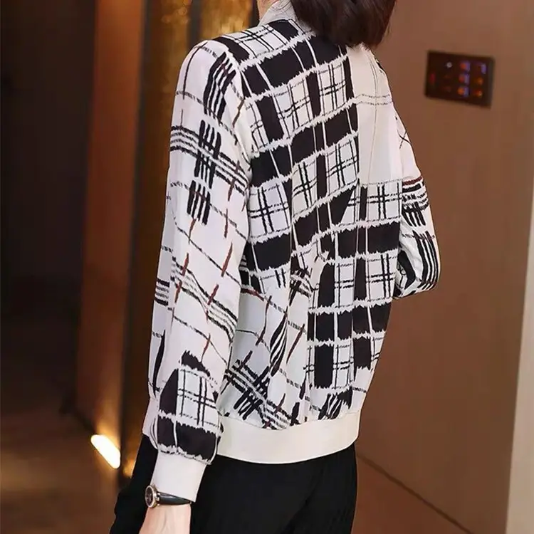 Women Printed Chiffon Jacket Black Gray Summer Coat - Image 9