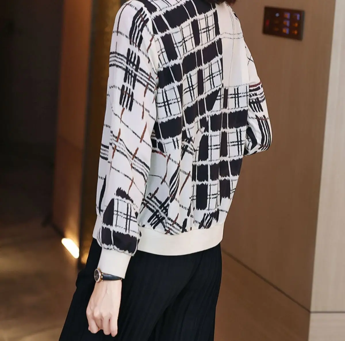 Women Printed Chiffon Jacket Black Gray Summer Coat — feature 13
