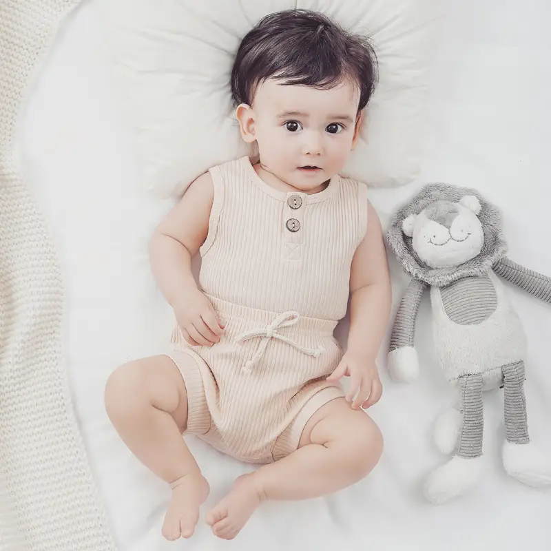 Baby Shorts Suit Brown Sleeveless Summer Wear - Image 4