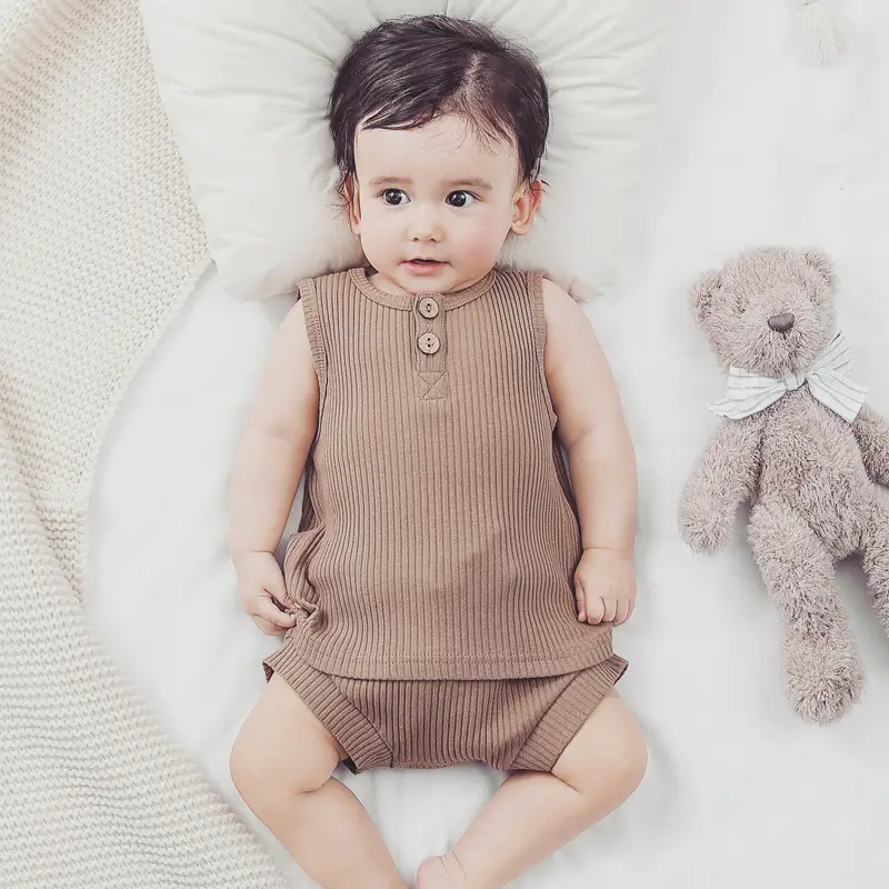 Baby Shorts Suit Brown Sleeveless Summer Wear - Image 5