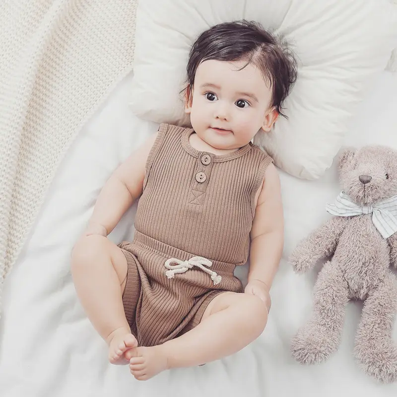 Baby Shorts Suit Brown Sleeveless Summer Wear - Image 6