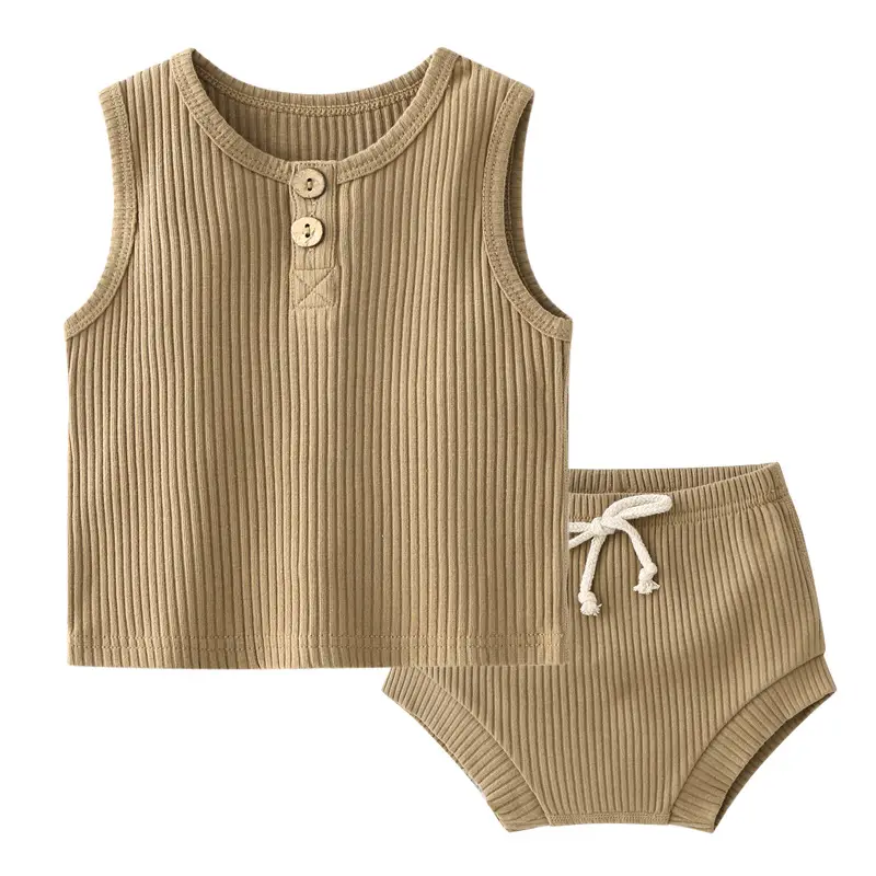 Baby Shorts Suit Brown Sleeveless Summer Wear - Image 7