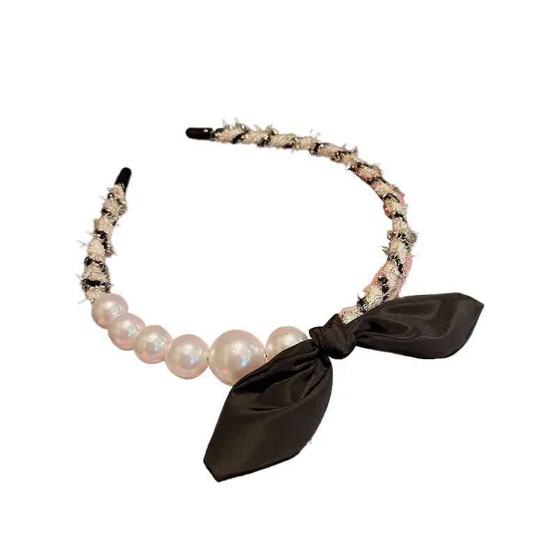 2022 Pearl Bunny Ear Hairband with Black Bow - Image 6