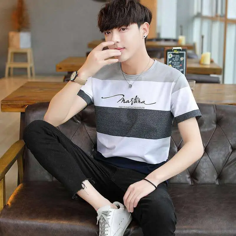 Men's 2023 Summer White Blue Striped T-Shirt Y.N.J.D - Image 37