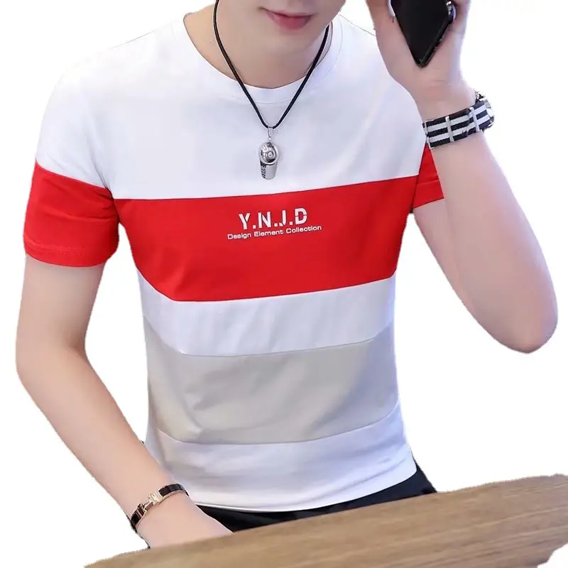 Men's 2023 Summer White Blue Striped T-Shirt Y.N.J.D - Image 39