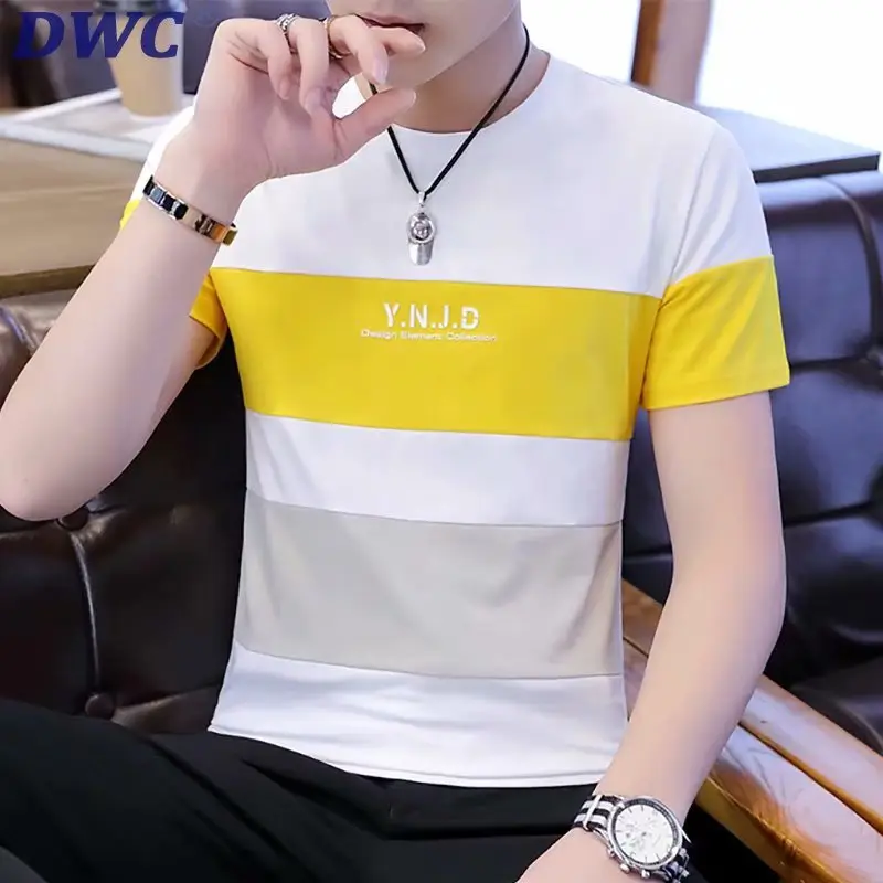 Men's 2023 Summer White Blue Striped T-Shirt Y.N.J.D - Image 10