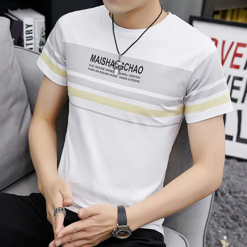 Men's 2023 Summer White Blue Striped T-Shirt Y.N.J.D - Image 11