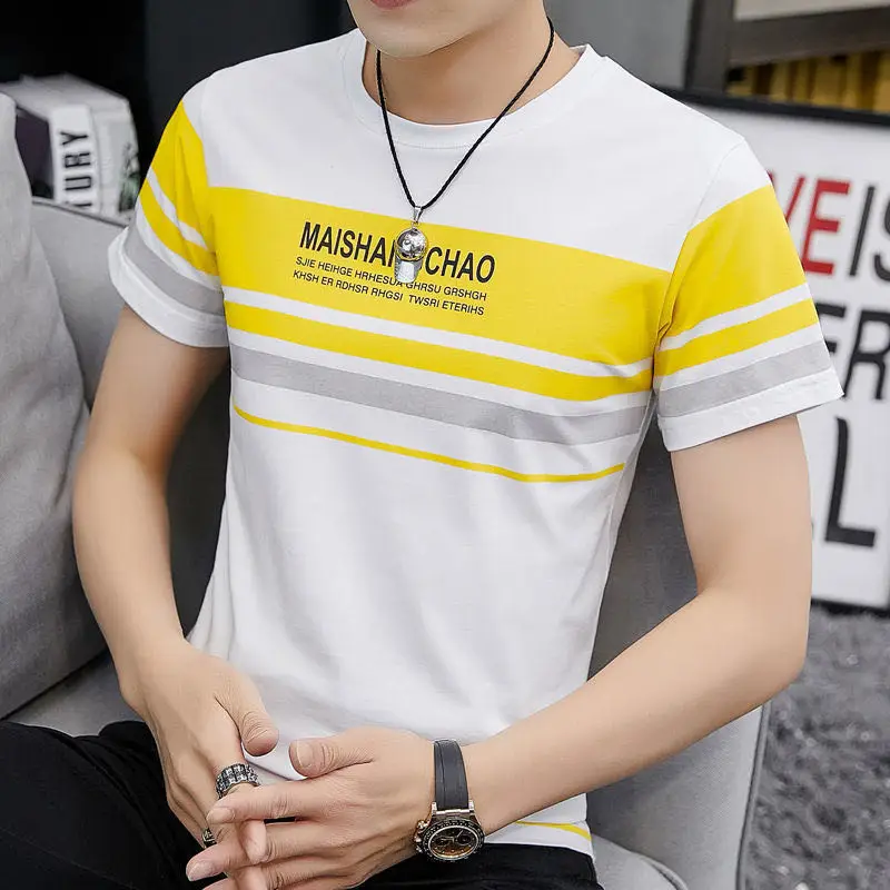 Men's 2023 Summer White Blue Striped T-Shirt Y.N.J.D - Image 12