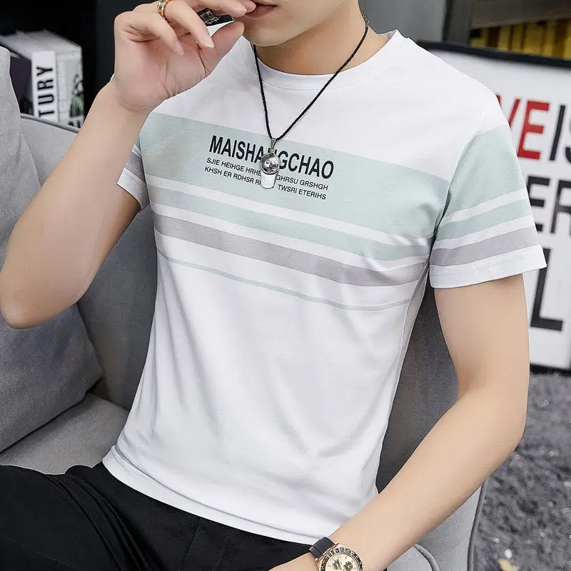 Men's 2023 Summer White Blue Striped T-Shirt Y.N.J.D - Image 13