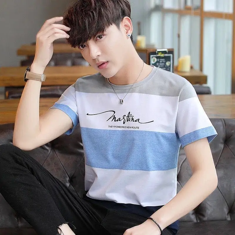 Men's 2023 Summer White Blue Striped T-Shirt Y.N.J.D - Image 16