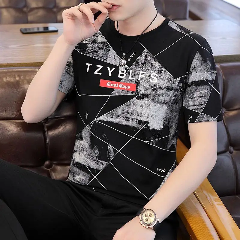 Men's 2023 Summer White Blue Striped T-Shirt Y.N.J.D - Image 18