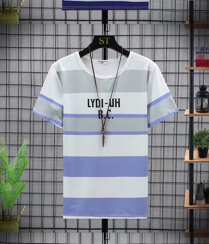Men's 2023 Summer White Blue Striped T-Shirt Y.N.J.D - Image 24