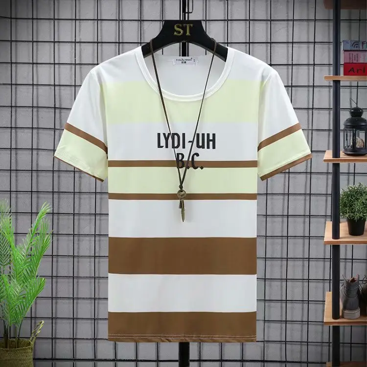 Men's 2023 Summer White Blue Striped T-Shirt Y.N.J.D - Image 25