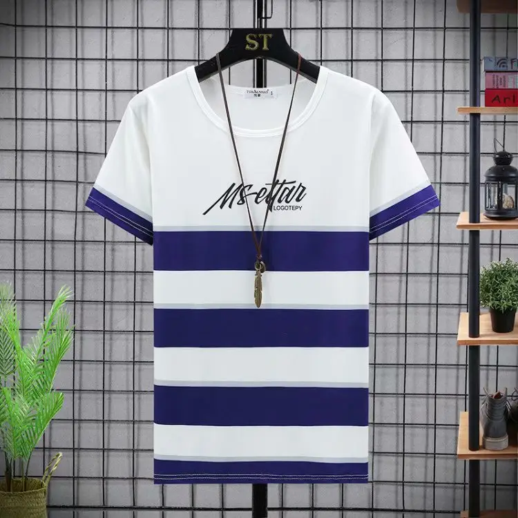 Men's 2023 Summer White Blue Striped T-Shirt Y.N.J.D - Image 27