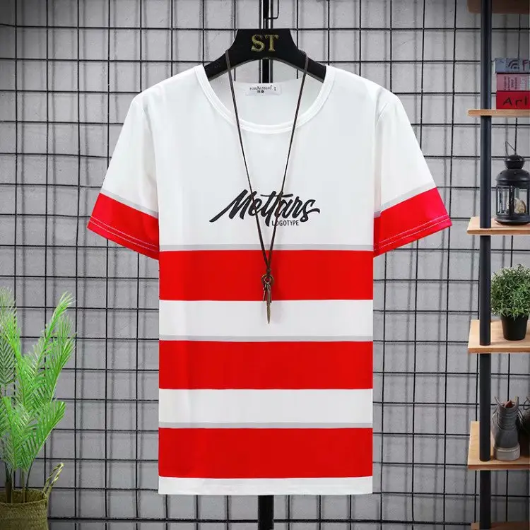 Men's 2023 Summer White Blue Striped T-Shirt Y.N.J.D - Image 28
