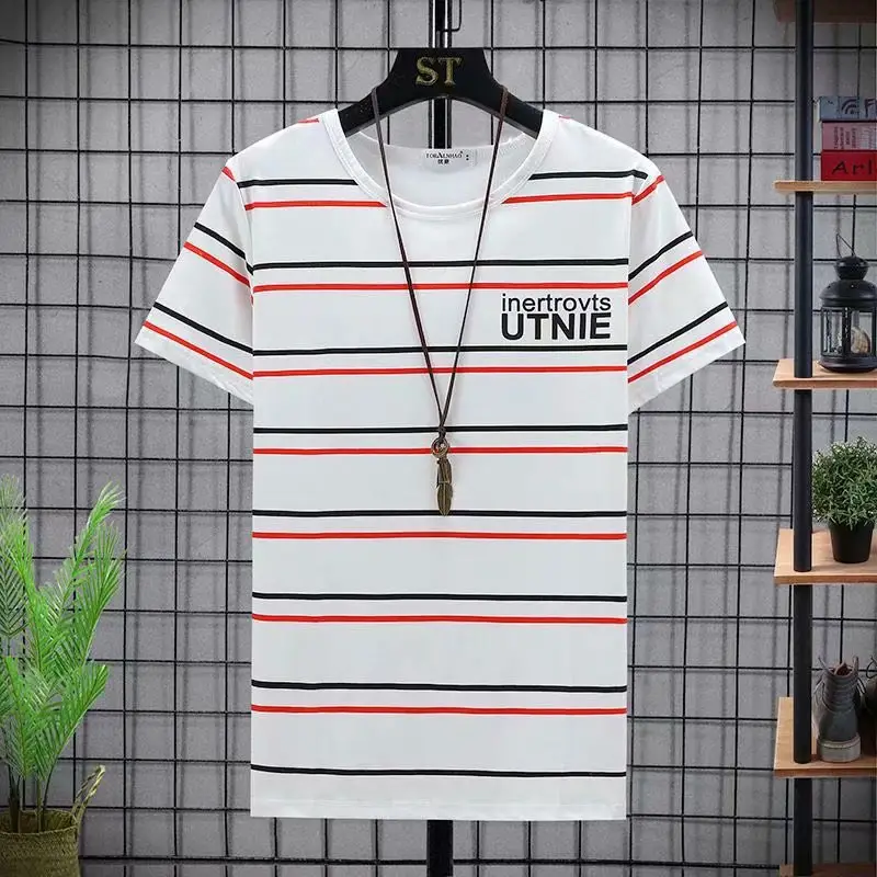 Men's 2023 Summer White Blue Striped T-Shirt Y.N.J.D - Image 30