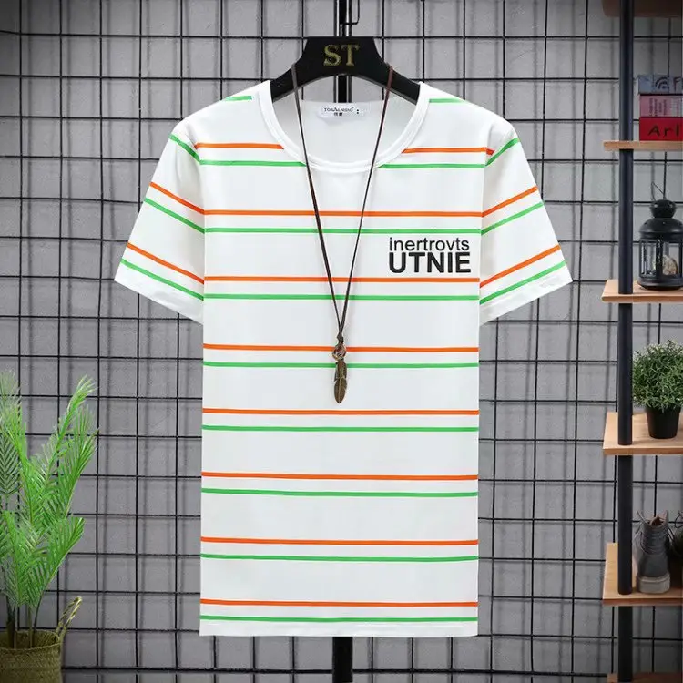 Men's 2023 Summer White Blue Striped T-Shirt Y.N.J.D - Image 31