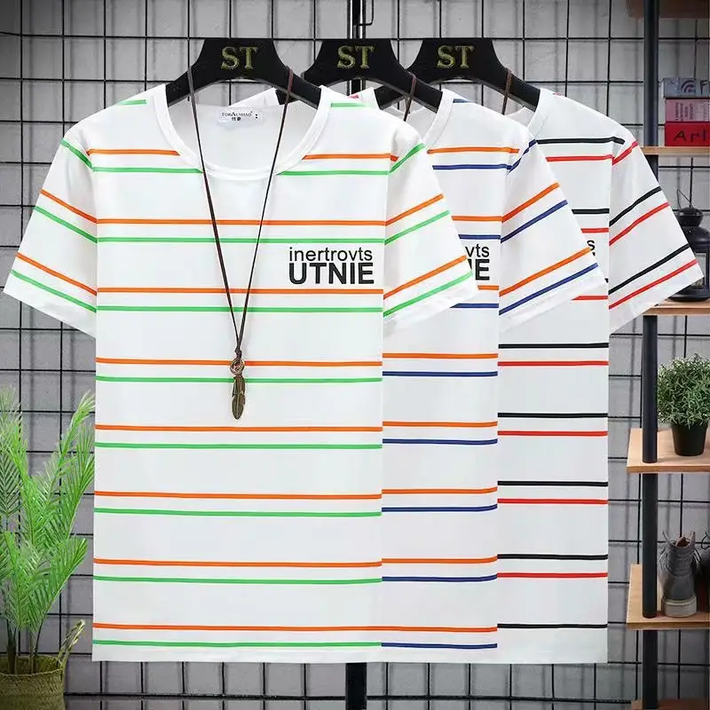 Men's 2023 Summer White Blue Striped T-Shirt Y.N.J.D - Image 32